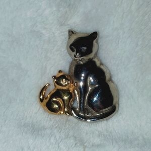 Vintage Mama & Baby Kitty Brooch